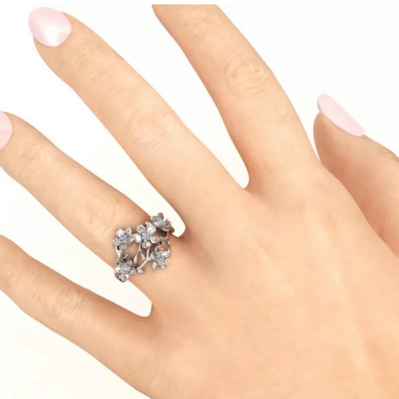 Flower 925 Silver Rings for Women White Sapphire - Picture 4 of 4